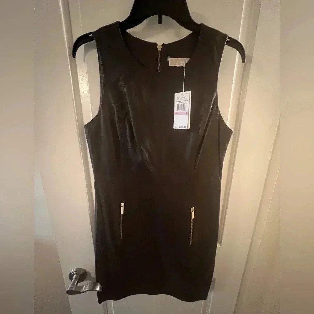 NWT- Michael Kors Chocolate Brown Mahogany sleeveless leather dress